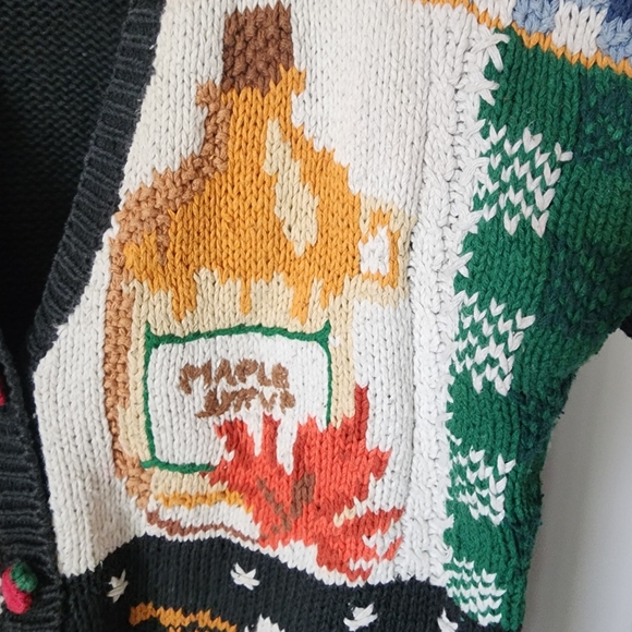 Vintage Autumn Knit Cardigan Sweater Medium Private Collection Folk Art Cottage - Picture 6 of 9